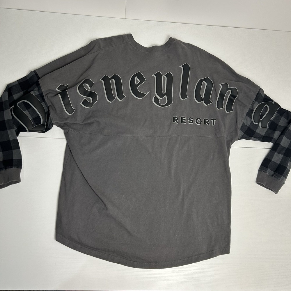 Disneyland Spirit Jersey Adult 2XL Gray Mickey Mouse Cotton Long Sleeve Plaid